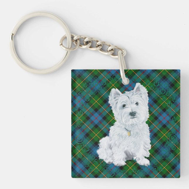 Llavero Westie sobre Tartán (Frente)