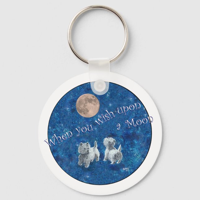 Llavero Westies Deseando en la Luna (Anverso)