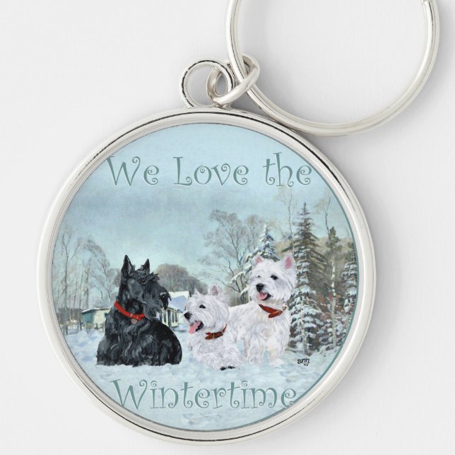 Llavero Westies y Scottie en invierno (Frente)