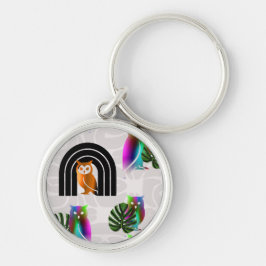 Llavero Whimsical Boho Owl & Tropical Monstera Leaf