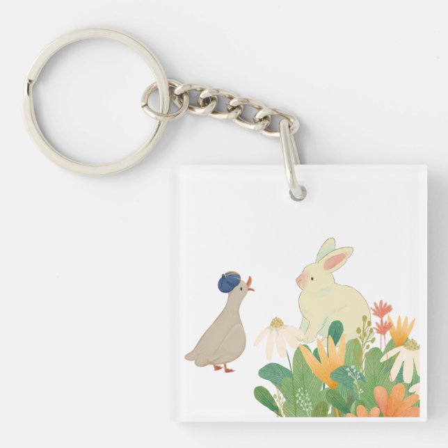 Llavero Whimsical Bunny & Bird in Bloom - Cuidada Primaver (Frente)