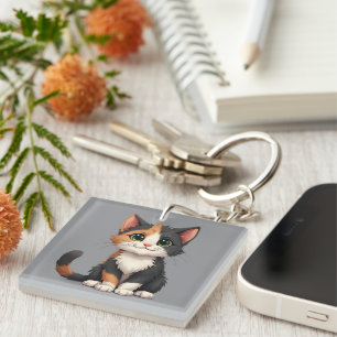 Llavero Whimsical Calico Kitten con Cattitude