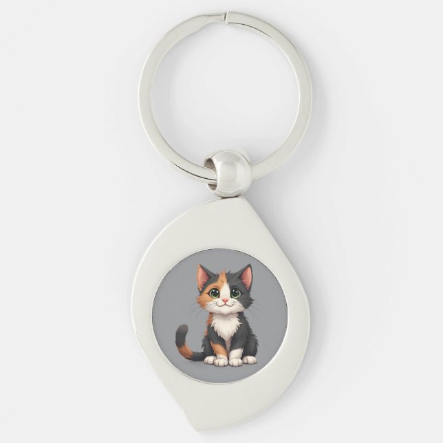Llavero Whimsical Calico Kitten con Cattitude (Anverso)
