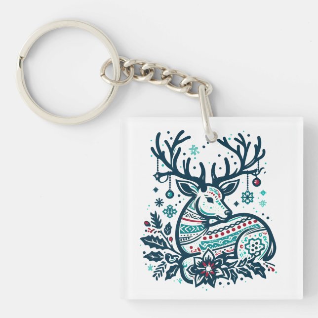 Llavero Whimsical Christmas Deer Vector Clipart - Festive (Frente)