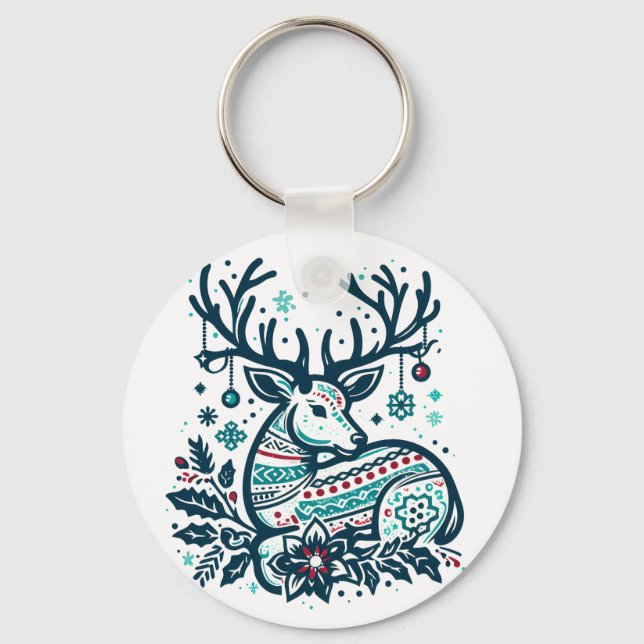 Llavero Whimsical Christmas Deer Vector Clipart - Festive (Anverso)