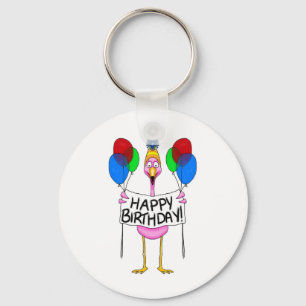 Llavero Whimsical Flamingo Felices Balones de cumpleaños
