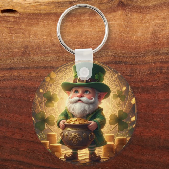 Llavero Whimsical Leprechaun Pot of Gold Keychain (Reverso )