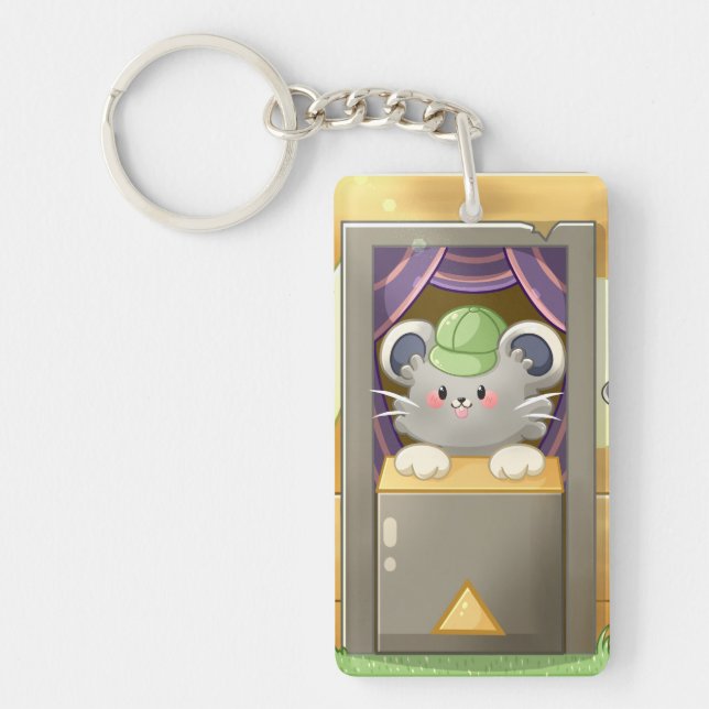 Llavero Whimsical Mouse Vendor – Cute Hat Booth Character (Frente)