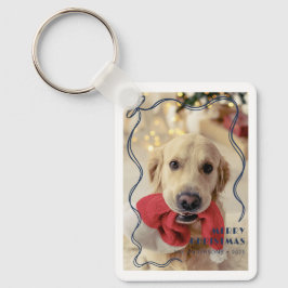 Llavero Whimsical Red Ribbon Mascota Foto Feliz Navidad