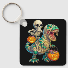 Llavero Whimsical Skeleton Riding Mummy T-Rex Halloween