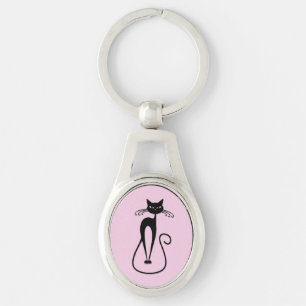 Llavero Whimsical Skinny Black Cat Rosa