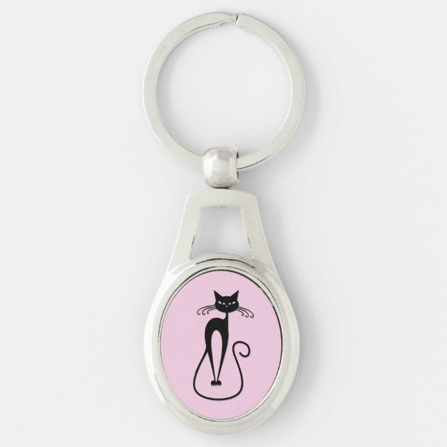 Llavero Whimsical Skinny Black Cat Rosa (Anverso)