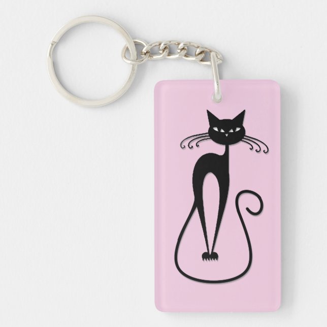 Llavero Whimsical Skinny Black Cat Rosa (Frente)