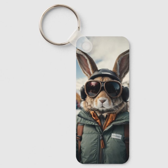 Llavero Whimsical Snowboarding Bunny (Anverso)