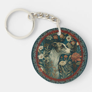 Llavero Whippet Brindle y Blanco Floral William Morris