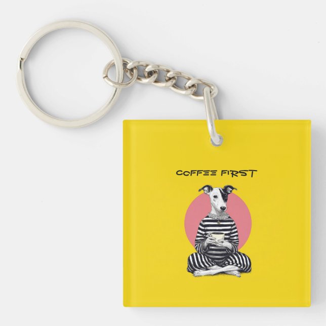 Llavero Whippet Coffee Time – Perro Antiguo Excéntrico (Frente)