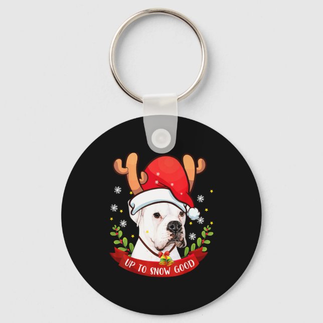Llavero White Boxer Dog Reindeer Christmas Gift Boys Girls (Anverso)