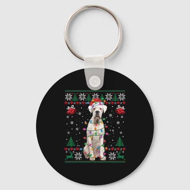 Llavero White Boxer Dog Ugly Christmas Sweater Funny Xmas  (Anverso)