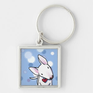 Llavero White Bull Terrier on Blue Dots Keychain