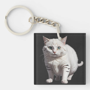 Llavero White Cat with Subtle Gray Tabby Markings