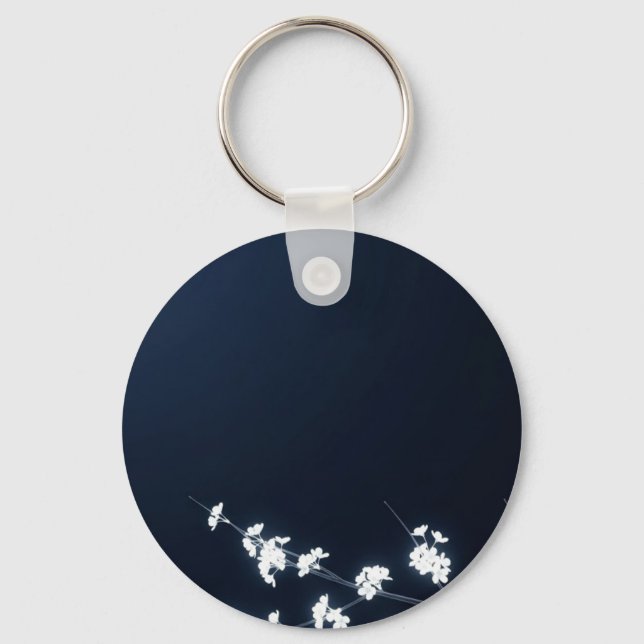 Llavero White Cherry Blossom Navy Background (Anverso)
