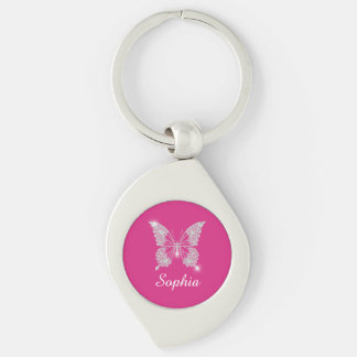 Llavero White Diamond Butterfly, Script Name, Fuchsia