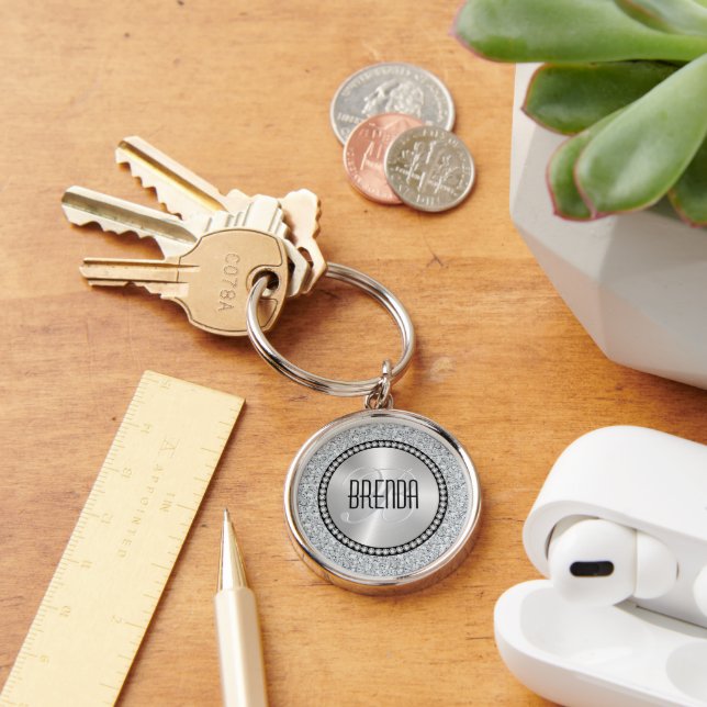 Llavero White Diamonds Pattern Monogram Keychain (Escritorio )