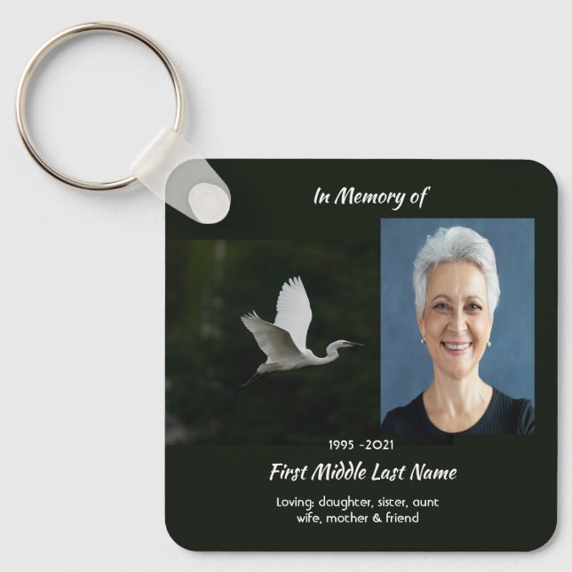 Llavero White Egret Bird Memorial Keepsake  (Anverso)