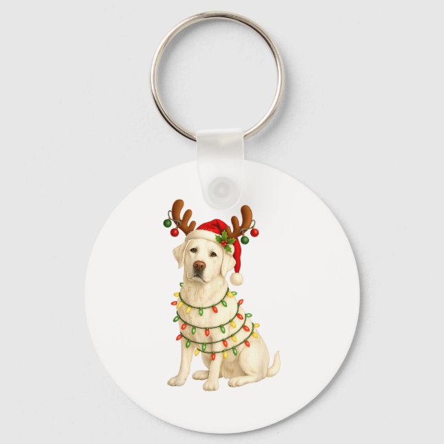 Llavero White Lab Christmas Tree Light Pajama Labrador Dog (Anverso)