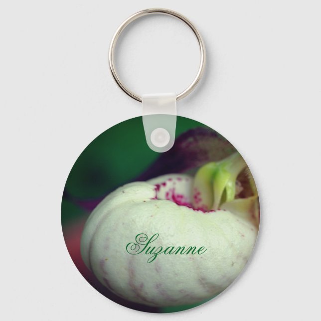 Llavero White Lady Slipper Flower Personalized (Anverso)