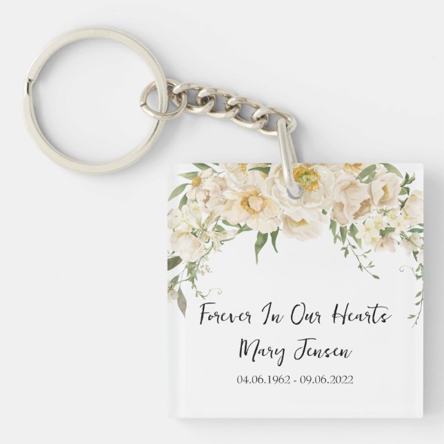 Llavero White Rose Memorial Funeral Photo Keychain (Frente)