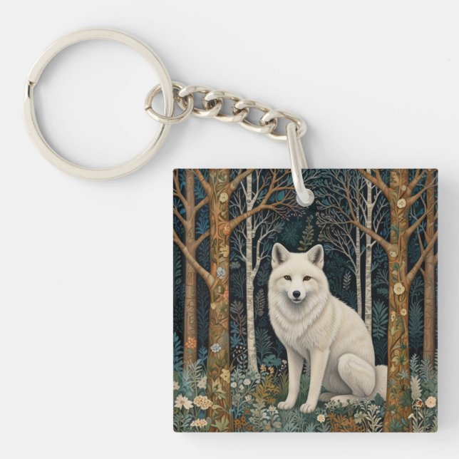 Llavero White wolf vintage boho woodland forest  (Frente)