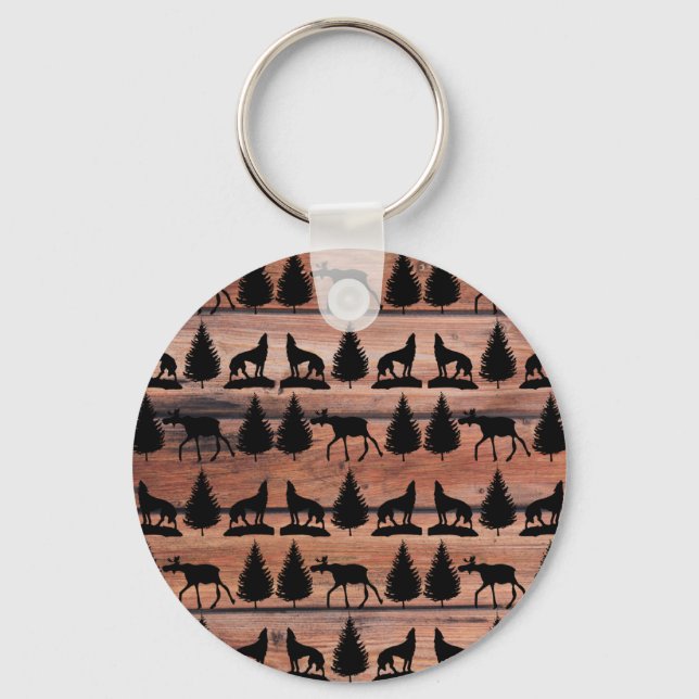 Llavero Wild Moose Wolf Wilderness Mountain Cabin Rustic (Anverso)
