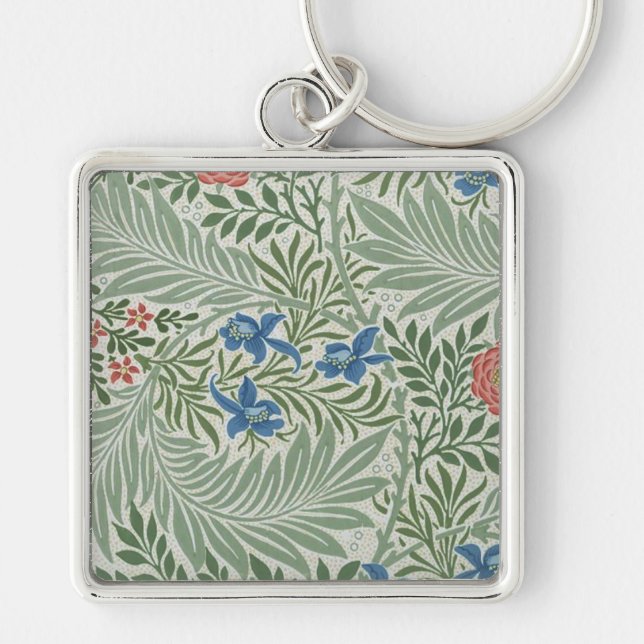 Llavero William Morris Larkspur Azul rosa verde floral (Frente)