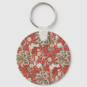 Llavero William Morris Seaweed Flor antigua Verde Rojo