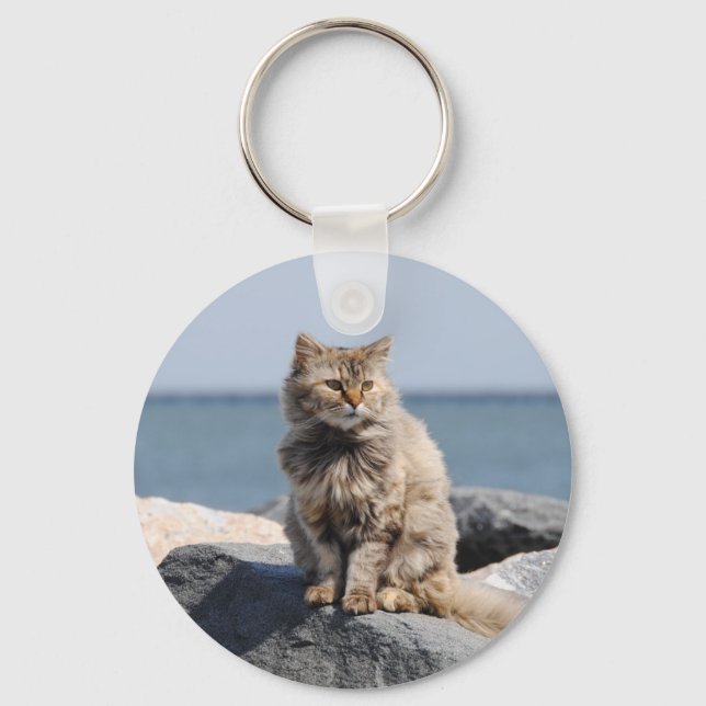 Llavero Windswept Cat by the Sea Cute Photo (Anverso)