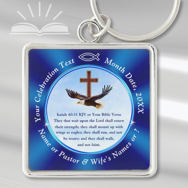 Llavero Wings as Eagles Personalized, Christian Key Chain (Bible verse key chain. Gifts for new ministers. Gifts for retiring ministers. Isaiah 40:31 Eagles.)