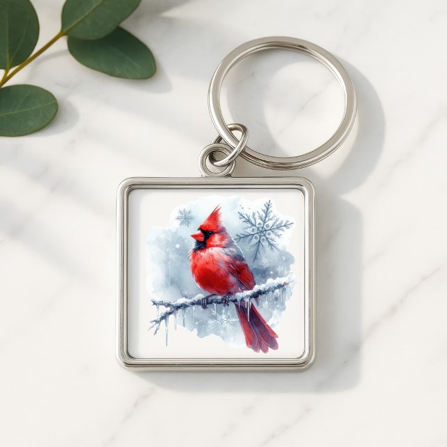Llavero Winter Cardinal with Snowflakes on Icy Branch (Subido por el creador)