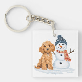 Llavero Winter Goldendoodle Dog Cute Snowman