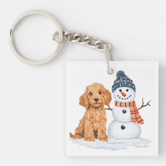 Llavero Winter Goldendoodle Dog Cute Snowman (Frente)