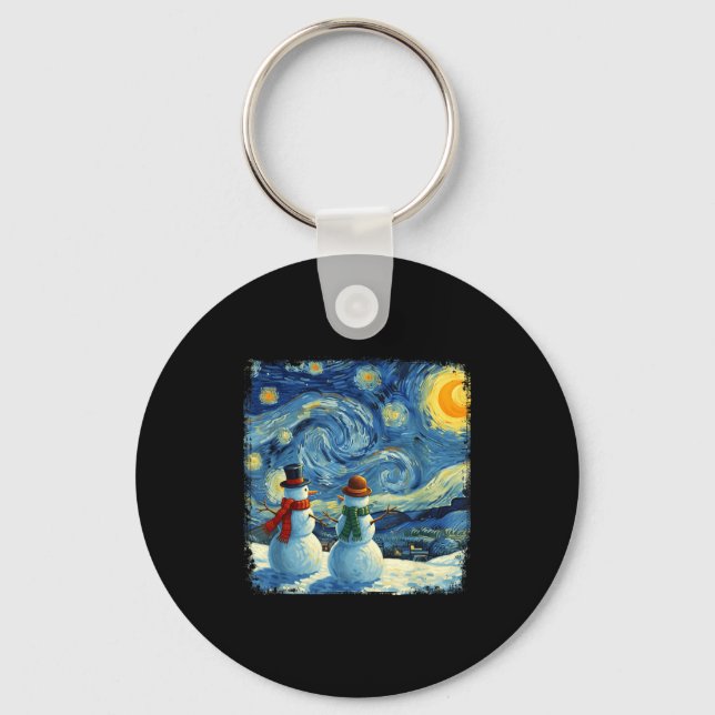 Llavero Winter Snowman Van Gogh Starry Night Christmas  (Anverso)
