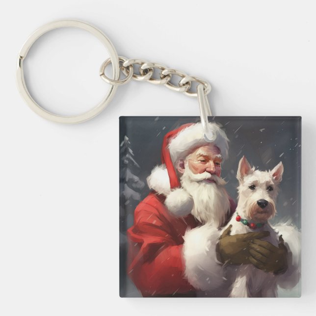 Llavero Wire Fox Terrier Papá Noel Navideño (Frente)