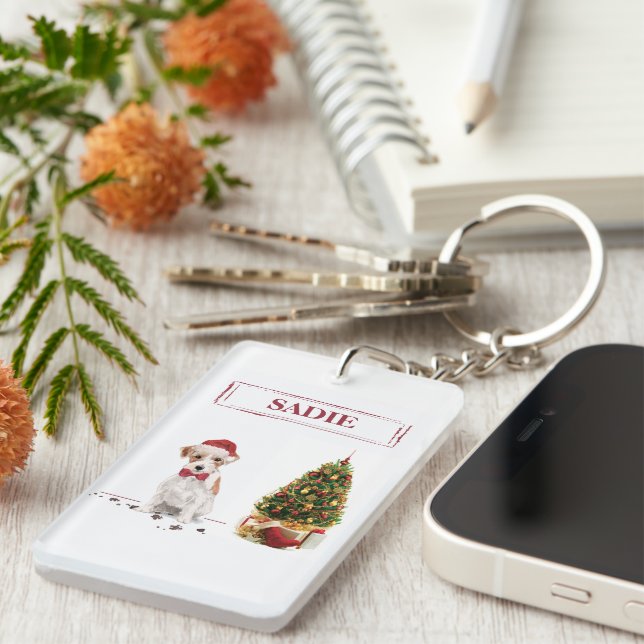 Llavero Wire Haired Jack Russell Funny Navidades Dog (Frente Derecha)