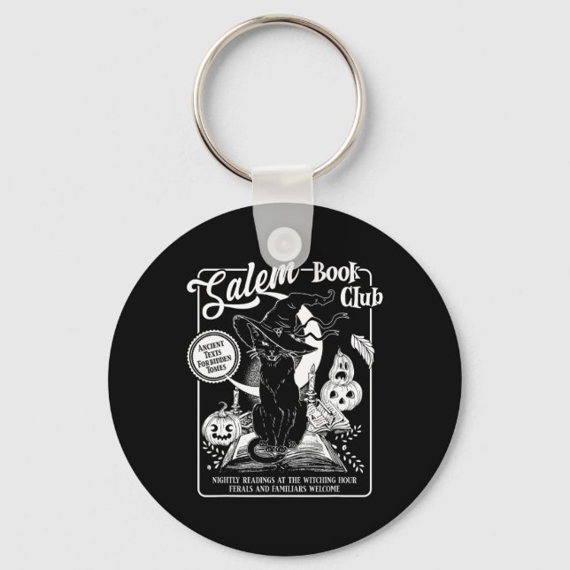 Llavero Witch Book Club Bookish Retro Halloween Black Cat (Anverso)