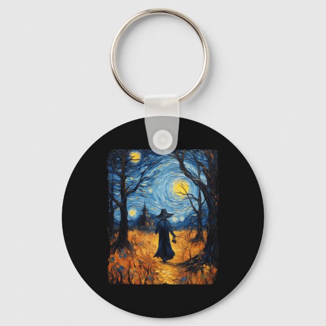 Llavero Witch Halloween Starry Night Van Gogh Costue Art (Anverso)