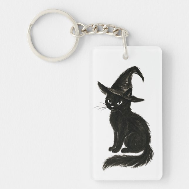 Llavero Witch’s Cat – Black Ink Halloween Illustration on  (Frente)
