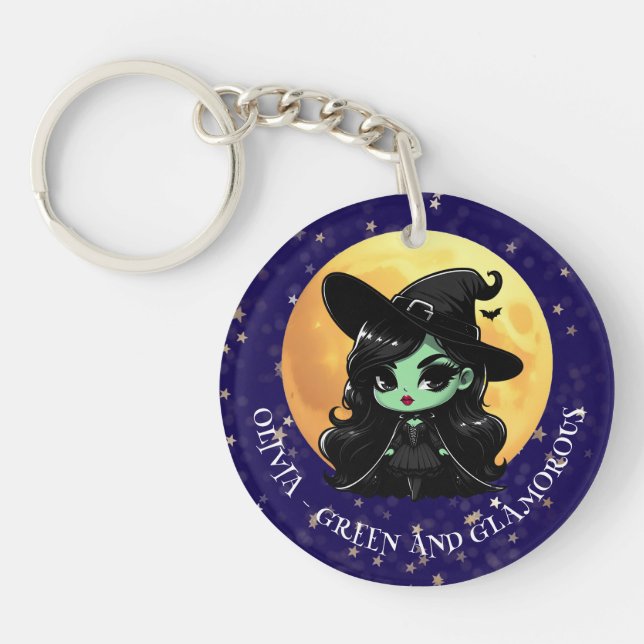 Llavero Witchy Green Glam Personalized Name (Frente)