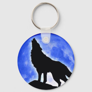 Llavero Wolf Howling en la Luna