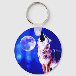 Llavero Wolf Howling en la Luna