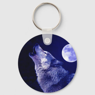 Llavero Wolf Howling en la Luna